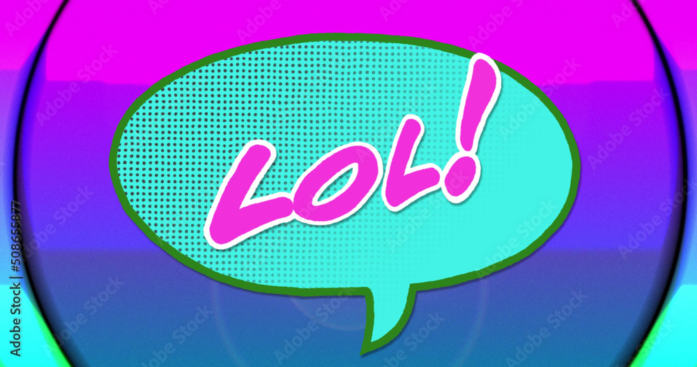Image of lol text over colorful circles on black background
