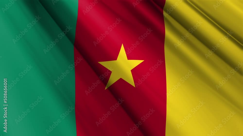 Close up realistic texture fabric textile silk satin flag of Cameroon waving fluttering background. National symbol of the country. 20th of May, Happy Day concept. 3D animation 1080p Full HD Close up realistic texture fabric textile silk satin flag of Cameroon waving fluttering background. National symbol of the country. 20th of May, Happy Day concept. 3D animation 1080p Full HD
