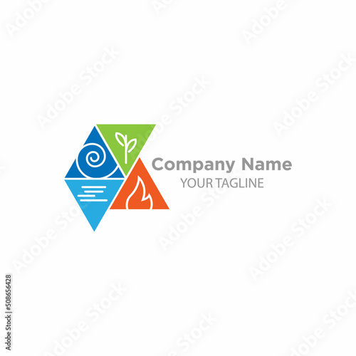 Five elements of Ayurveda vector outline illustration. Circle icon of either water wind eath and fire symbols