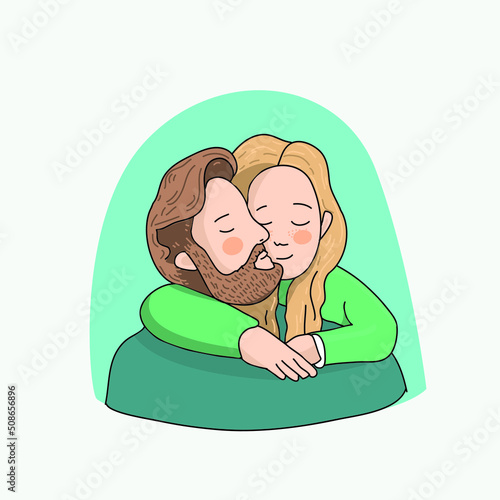 Dad and daughter hugging. Happy Father's Day. Cute vector illustration of best dad, happy family.