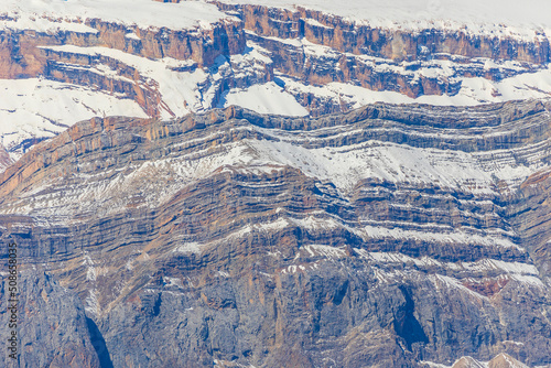 Textures of the slope of the snow-capped mountains