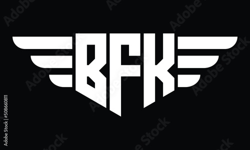 BFK three letter logo, creative wings shape logo design vector template. letter mark, wordmark, monogram symbol on black & white.