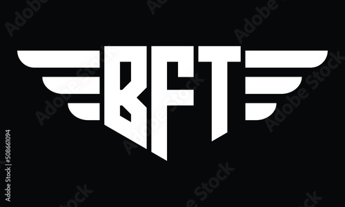 BFT three letter logo, creative wings shape logo design vector template. letter mark, wordmark, monogram symbol on black & white. photo