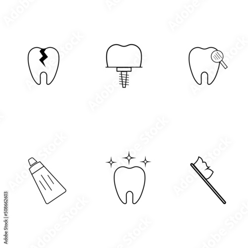 A set of icons on the topic of dental health.