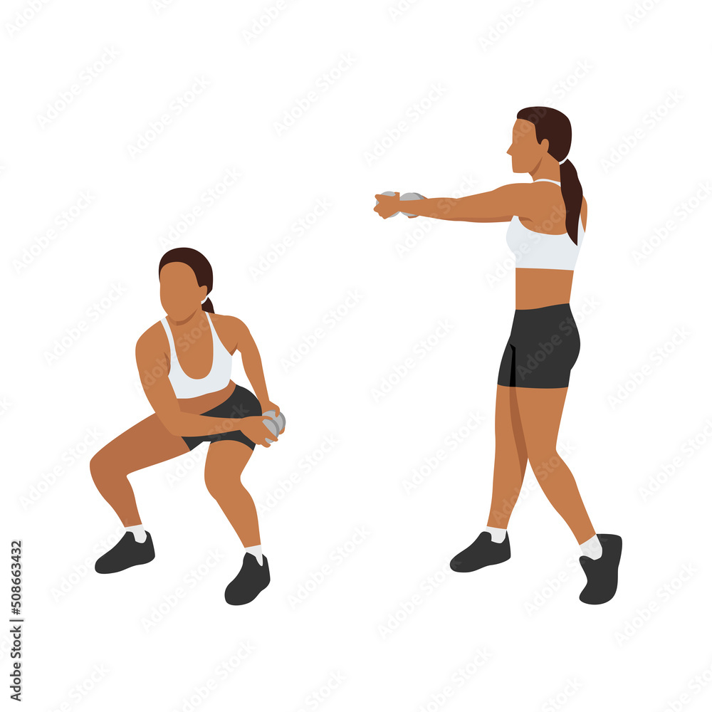 Woman doing Waist slimmer squat exercise. Flat vector illustration isolated on white background Woman doing Waist slimmer squat exercise. Flat vector illustration isolated on white background