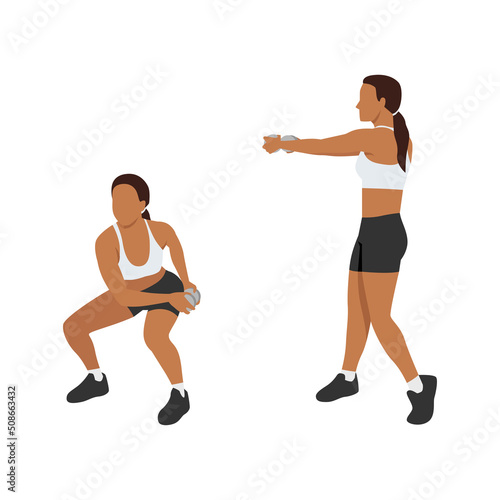 Woman doing Waist slimmer squat exercise. Flat vector illustration isolated on white background