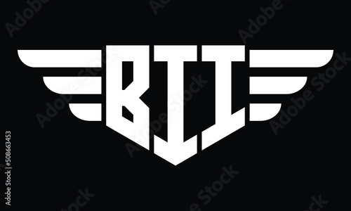 BII three letter logo, creative wings shape logo design vector template. letter mark, wordmark, monogram symbol on black & white.