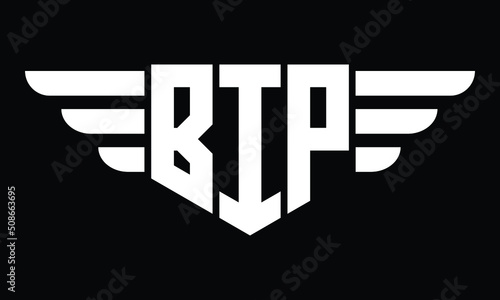 BIP three letter logo, creative wings shape logo design vector template. letter mark, wordmark, monogram symbol on black & white.