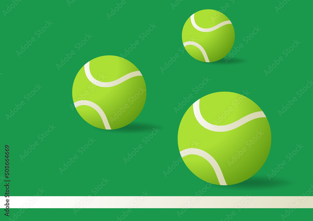Tennis balls. Tennis balls on green background with a shadow. Vector illustration.