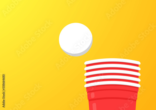 Red beer cup. Cup vector.  wallpaper. Vector Illustration of Beer Pong shot with Pingpong ball.