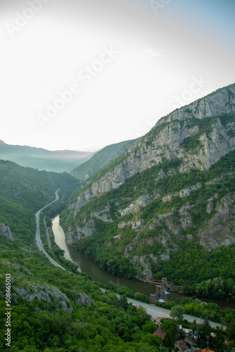 Sicevac gorge. Wonderful nature from a bird's eye view. Before sunrise. Old dam on the Nisava. photo