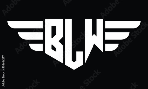 BLW three letter logo, creative wings shape logo design vector template. letter mark, wordmark, monogram symbol on black & white.