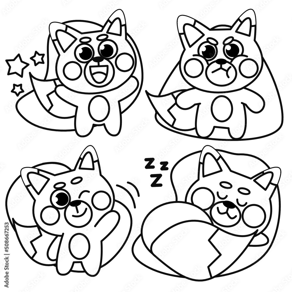 Obraz premium Lovely Playful Red Panda Racoon Mascot Coloring Book Illustrations Asset