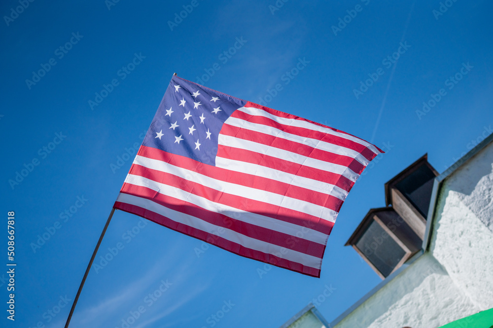 american flag and sky