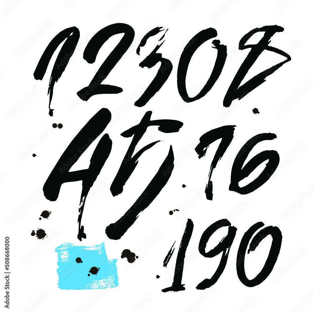 set of calligraphic acrylic or ink numbers. ABC for your design, brush lettering on a white background set of calligraphic acrylic or ink numbers. ABC for your design, brush lettering on a white background