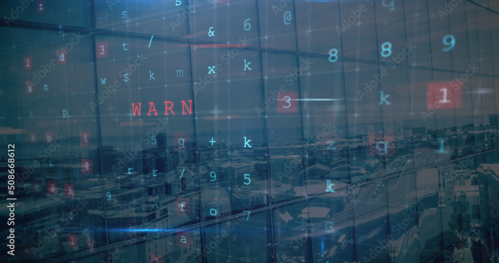 Image of cyber crime text over cityscape