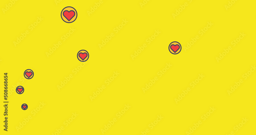 Fototapeta premium Image of falling emojis over yellow background