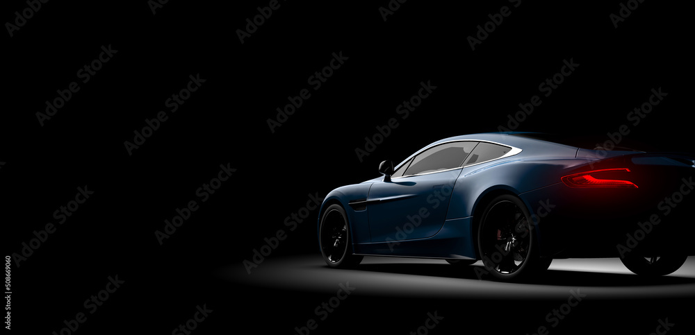 Blue generic sport car on a dark background