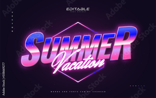 Colorful Retro Text Style with Glowing Neon Effect. Editable Text Style Effect