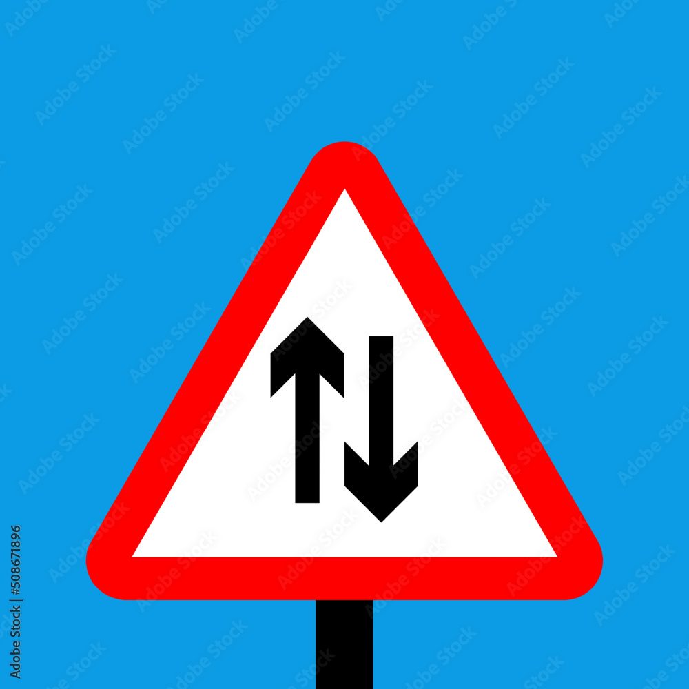 Warning triangle Two-way traffic straight ahead road sign Warning triangle Two-way traffic straight ahead road sign