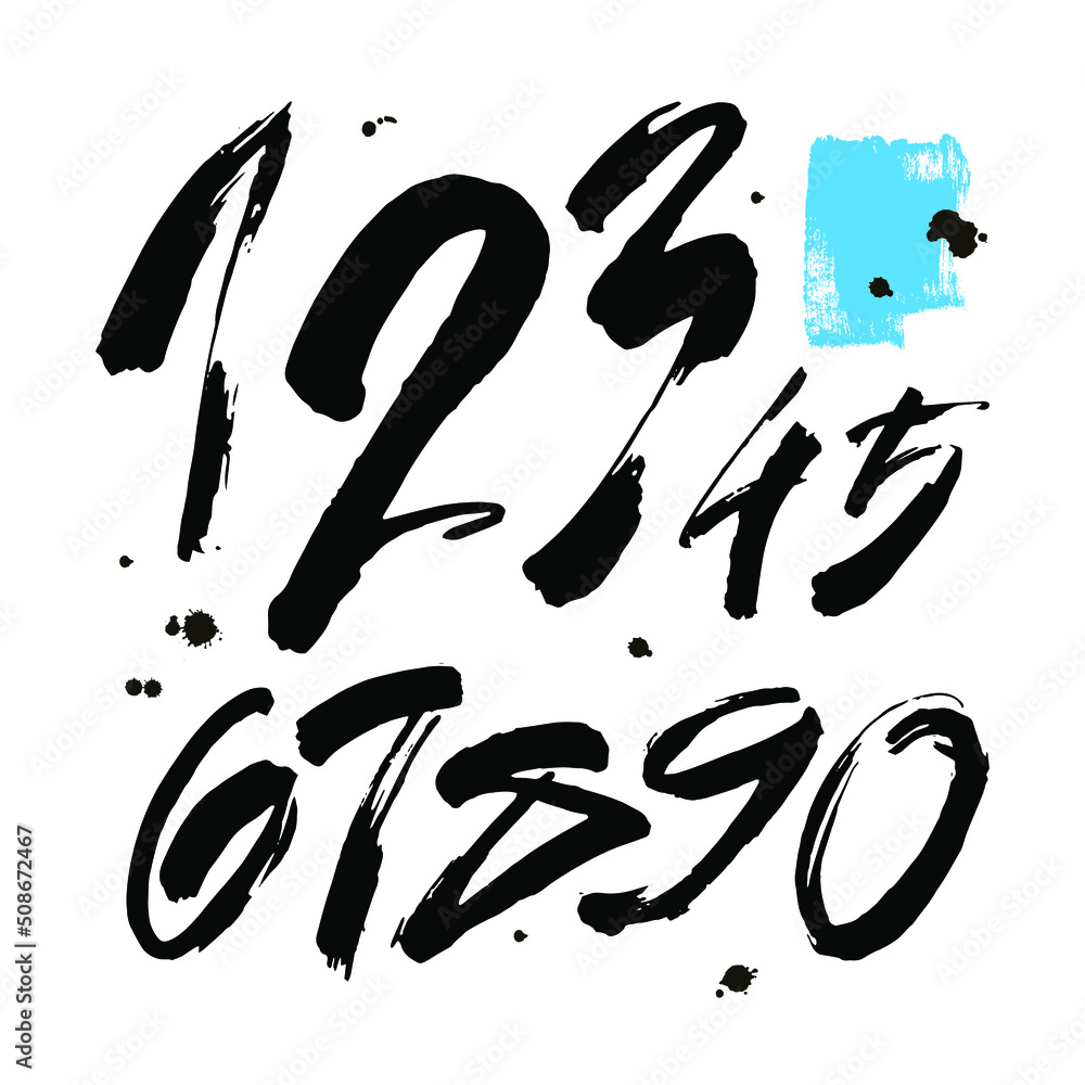 set of calligraphic acrylic or ink numbers. ABC for your design, brush lettering on a white background set of calligraphic acrylic or ink numbers. ABC for your design, brush lettering on a white background