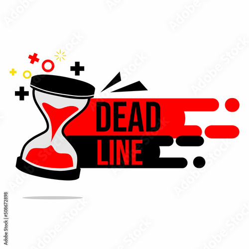 Deadline vector banner illustration with red hourglass icon.