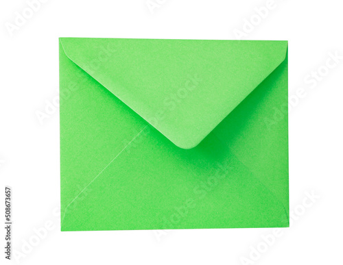 Green paper envelope postcard isolated on the white background