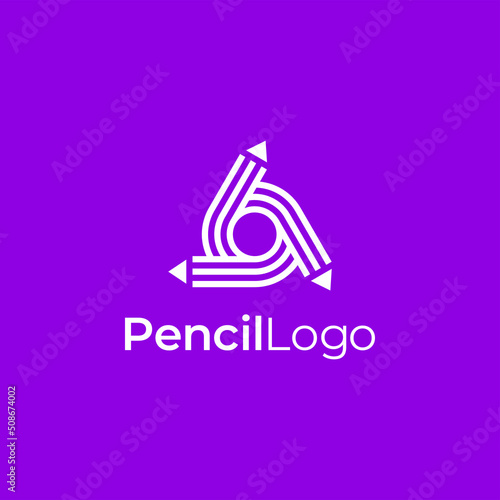 three pencil line outline logo in rounded shape
