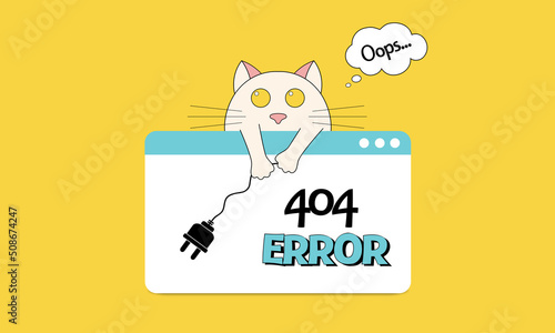 404 error page with cat illustrations. Page not found. Vector illustration of cartoon character. Modern flat style