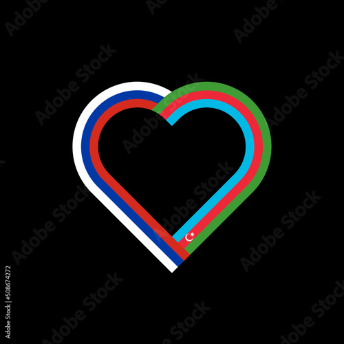 unity concept. heart ribbon icon of russia and azerbaijan flags. vector illustration isolated on black background