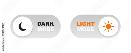 Day and night mode switch. On and Off toggle switch. Light and dark mode buttons for web design, mobile app, mobile UI. Vector illustration.