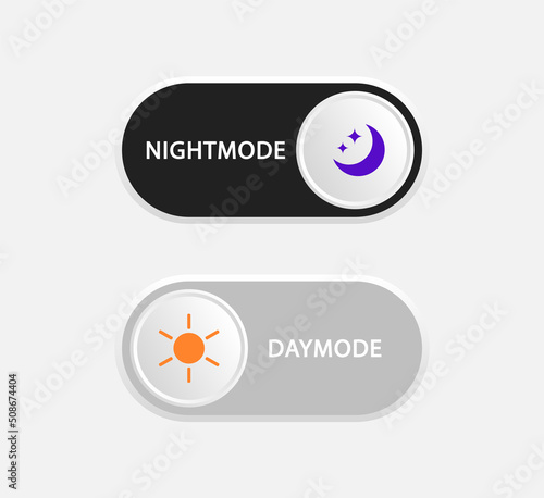 Day and night mode switch. On and Off toggle switch. Light and dark mode buttons for web design, mobile app, mobile UI. Vector illustration.
