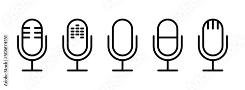 Microphone outline icon set. Voice, podcast and recording icon. Black music symbol for web design and mobile app. Vector illustration.
