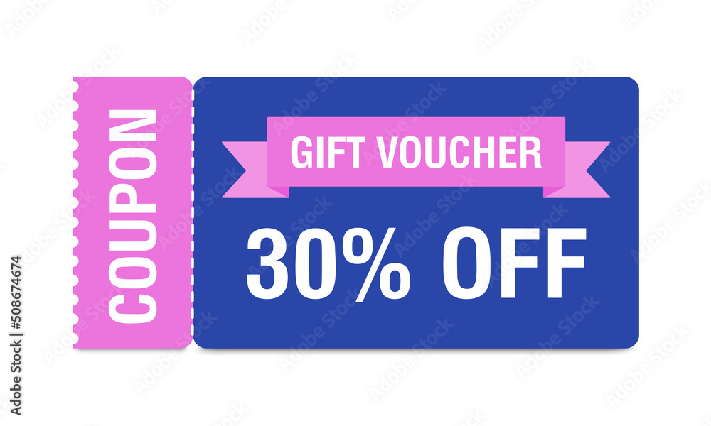 Coupon mockup with 30 percent off. Discount voucher, gift coupon. Coupon promotion sale. Vector Coupon mockup with 30 percent off. Discount voucher, gift coupon. Coupon promotion sale. Vector