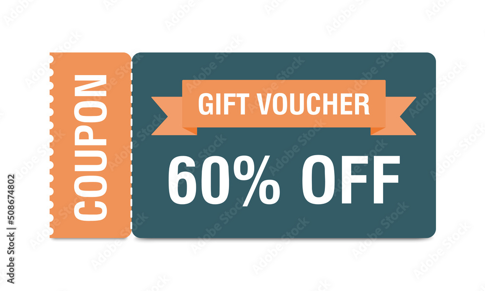 Coupon mockup with 60 percent off. Discount voucher, gift coupon. Coupon promotion sale. Vector