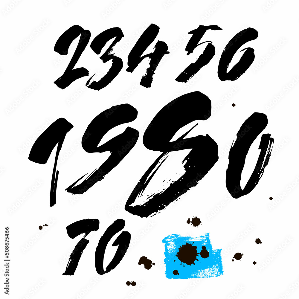 set of calligraphic acrylic or ink numbers. ABC for your design, brush lettering on a white background set of calligraphic acrylic or ink numbers. ABC for your design, brush lettering on a white background