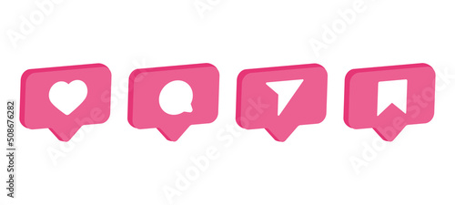 Set of generic social media user interface icons. Like, comment, share and save icons. Social media flat icon. Vector