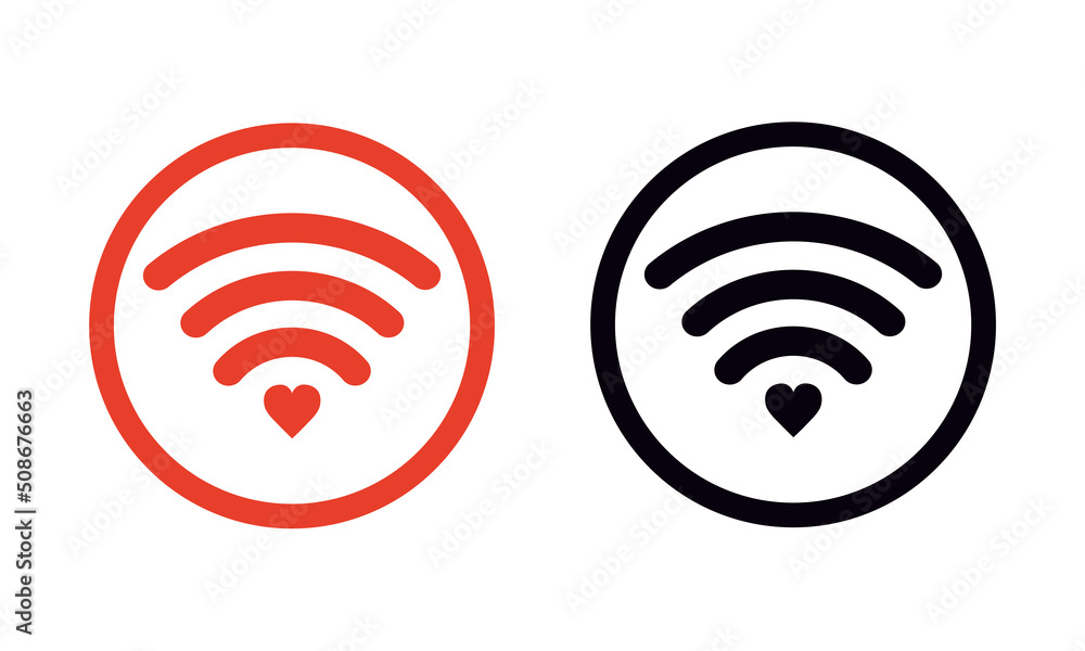 Wireless and wifi icon. Wi-fi with a heart symbol. Internet Connection. Remote internet access collection. Vector Wireless and wifi icon. Wi-fi with a heart symbol. Internet Connection. Remote internet access collection. Vector