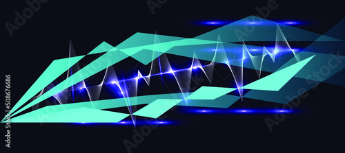 Race sticker stripes of Glowing pyramid sound wave with dotted frequency lines and neon effects style. Smoldering lines composition wallpaper.