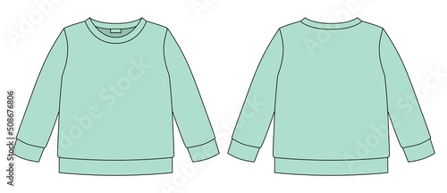 Technical sketch sweatshirt. Kids wear jumper design template. Mint color.