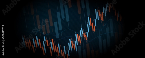 Business chart with uptrend line graph in stock market on dark blue color background