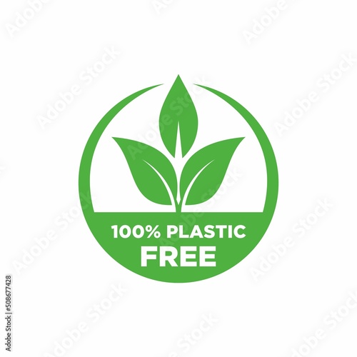 Plastic free green icon badge. Bpa plastic free chemical mark. Vector stock illustration.