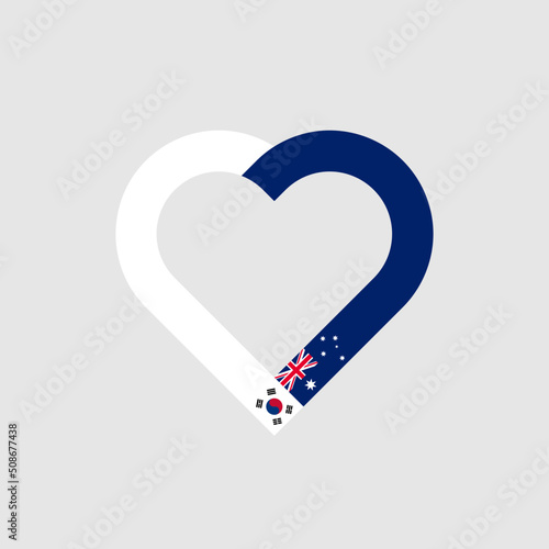 unity concept. heart ribbon icon of south korea and australia flags. vector illustration isolated on gray background