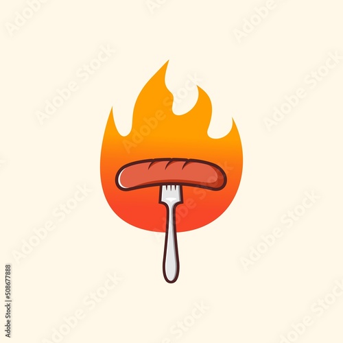 Hot sausage fire logo design vector illustration