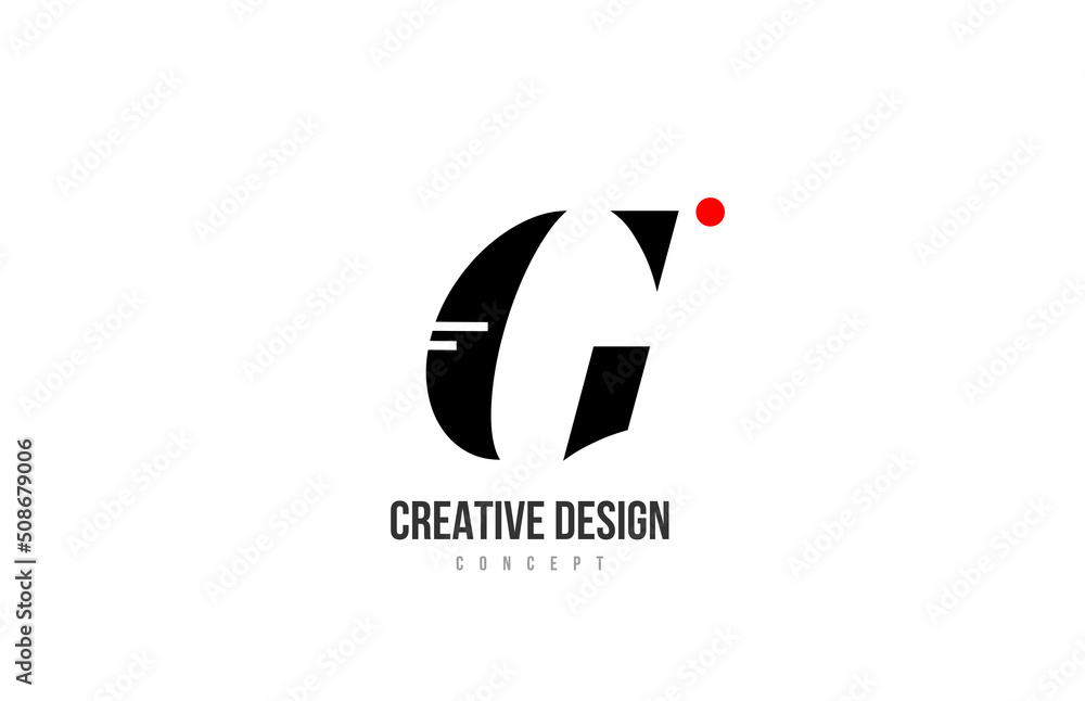 red dot G alphabet letter logo icon. Black and white creative template for a business or company red dot G alphabet letter logo icon. Black and white creative template for a business or company