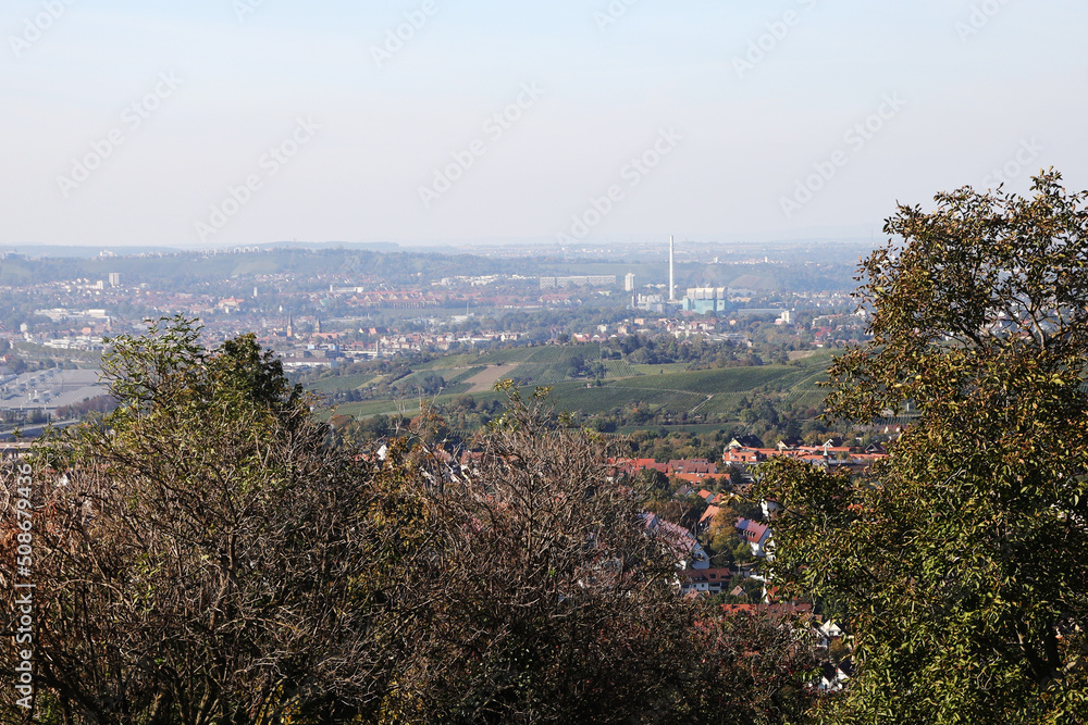 Fototapeta premium View to Stuttgart skyline from Grabkapelle hill