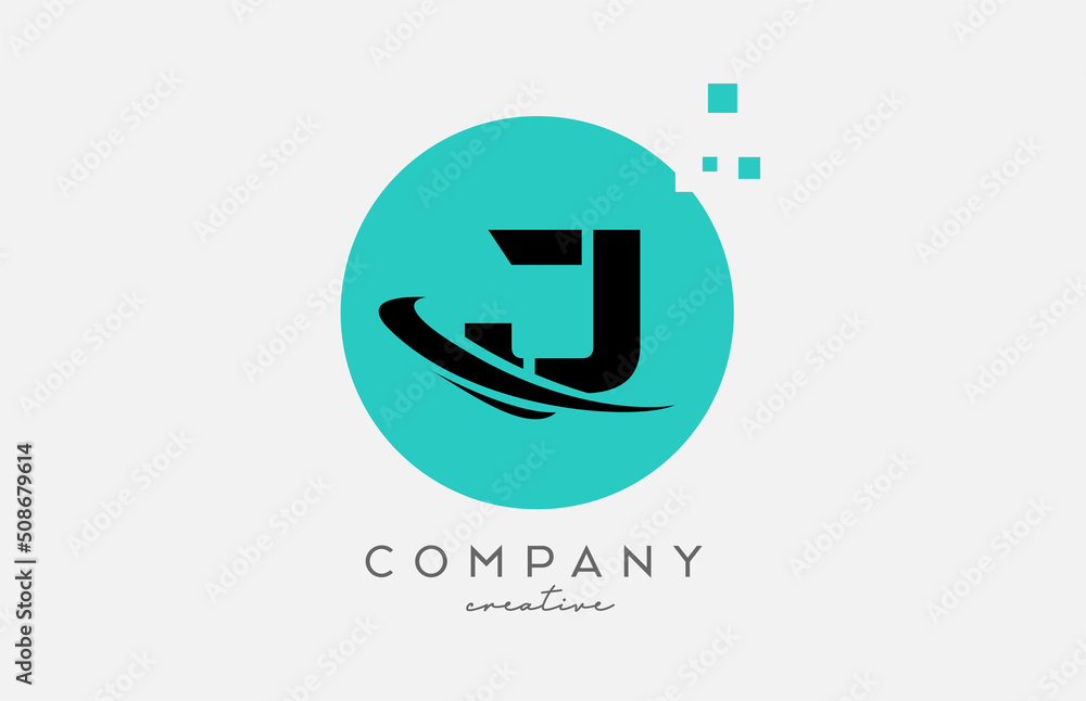 Circle J alphabet letter logo icon with dots and swoosh. Template design for a company or business Circle J alphabet letter logo icon with dots and swoosh. Template design for a company or business
