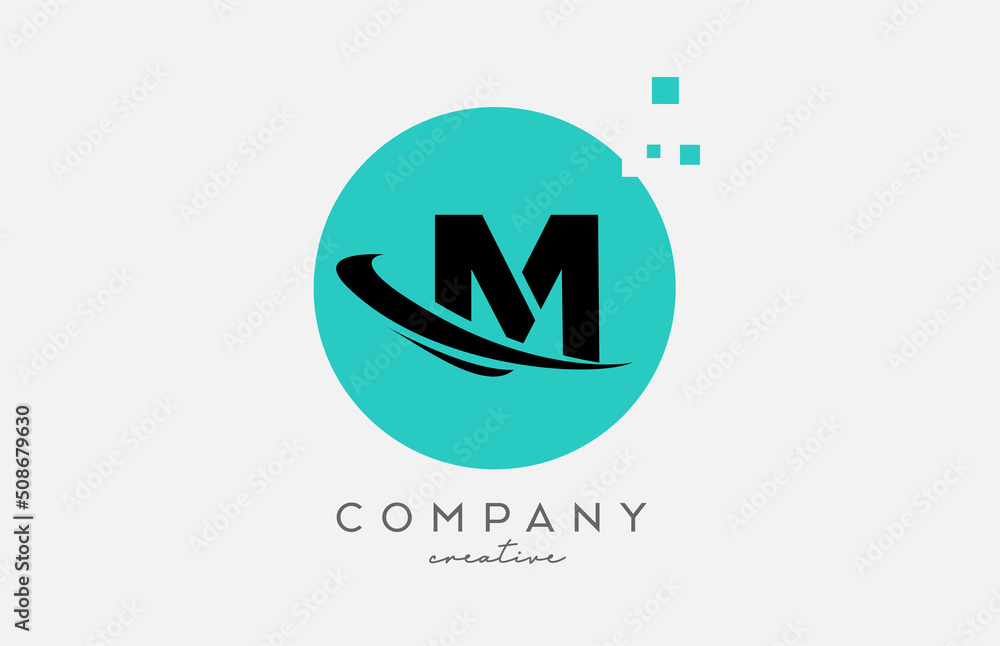 Circle M alphabet letter logo icon with dots and swoosh. Template design for a company or business Circle M alphabet letter logo icon with dots and swoosh. Template design for a company or business