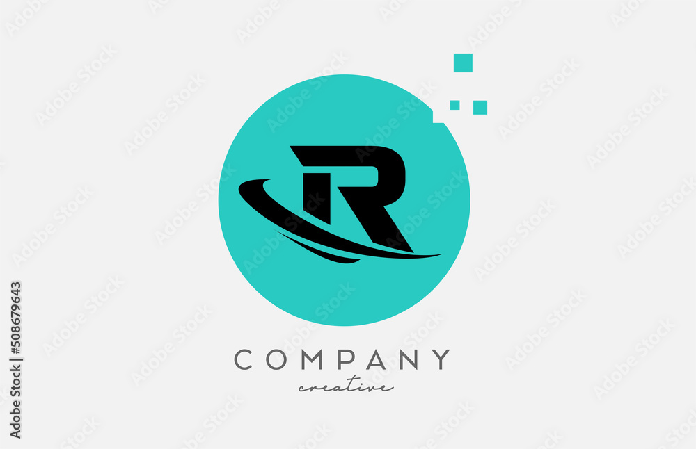 Circle R alphabet letter logo icon with dots and swoosh. Template design for a company or business Circle R alphabet letter logo icon with dots and swoosh. Template design for a company or business