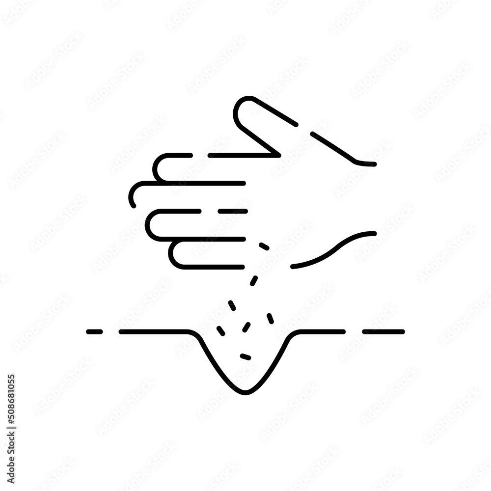 Farm and Agriculture Line Icons. Global farming and farmers. Plantation or Gardening Objects. Village. Field and seed with hand Farm and Agriculture Line Icons. Global farming and farmers. Plantation or Gardening Objects. Village. Field and seed with hand